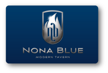 Nona Blue logo over blue background